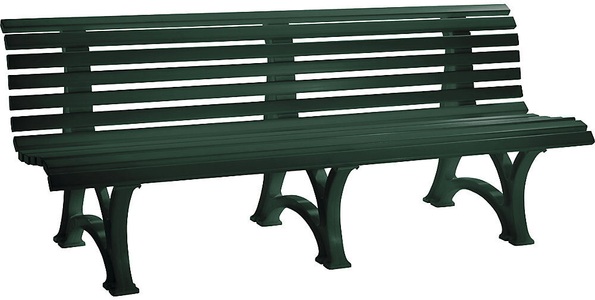 undefined, Parkbank aus Kunststoff mit 13 Leisten Breite 2000 mm, moosgrün, Sitzbank Genf, Länge 2.000 mm, 3-füssig, grün