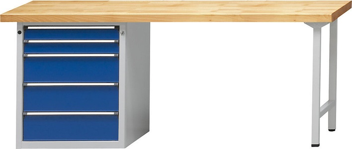 ANKE, ANKE Werkbank, stabil 5 Schubladen, Breite 2000 mm Buche massiv, ANKE Werkbank, Gestellbauweise Serie V, 5 Schubladen, Breite 2000 mm, Buche massiv