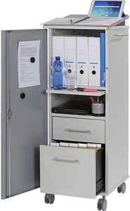 undefined, Office- und Medien-Caddy mit 2 Fächern, 2 Schüben, 1 ausziehbare Ablageplatte lichtgrau, Office- und Medien-Caddy, mit 2 Fächern, 2 Schüben, 1 ausziehbare Ablageplatte, lichtgrau