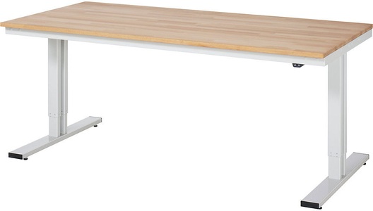 RAU, RAU Arbeitsplatz, höhenverstellbar Buche massiv, Tragkraft 300 kg BxT 2000 x 1000 mm, RAU Arbeitstisch, elektrisch höhenverstellbar, Höhe 720 - 1120 mm, Buchenplatte massiv, BxT 2000 x 1000 mm