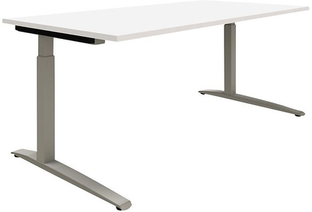 undefined, P12 - Schreibtisch, weiß / alusilber Quadratrohr-Gestell, verstellbar per Knopf BxT 2000 x 900 mm, eurokraft pro P12 - Schreibtisch, weiß / alusilber, C-Fuß-Gestell, manuell höhenverstellbar, BxT 2000 x 900 mm