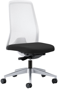 interstuhl, interstuhl Operator-Drehstuhl EVERY, Netz-Rückenlehne weiß Gestell brillantsilber, mit weichen Rollen graphitschwarz, Sitztiefe 430 mm, 