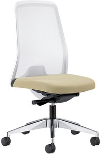 interstuhl, interstuhl Operator-Drehstuhl EVERY, Netz-Rückenlehne weiß Gestell poliert, mit weichen Rollen beige, Sitztiefe 430 mm, 