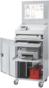 EUROKRAFT, EUROKRAFT Computer-Arbeitsstation, Stahlblech HxB 1770 x 650 mm, ohne Monitorgehäuse Türfarbe Lichtgrau, eurokraft pro Computer-Arbeitsstation, Stahlblech, HxB 1770 x 650 mm, mit Lochwand und Pultaufsatz, Türfarbe Lichtgrau