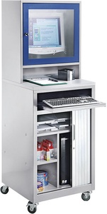 QUIPO, QUIPO Computer-Rollladenschrank für Bildschirm bis 20'', fahrbar lichtgrau/enzianblau, Computer-Rollladenschrank, für Bildschirm bis 20'', fahrbar, lichtgrau/enzianblau