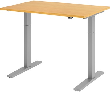 undefined, UPLINER-K - Schreibtisch, elektrisch höhenverstellbar 700 - 1200 mm, BxT 1200 x 800 mm Platte Buche-Dekor, Hammerbacher Sitz-Stehschreibtisch VXMKA12/6/S Buche 1200 x 800 mm