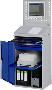 RAU, RAU Computer-Arbeitsstation Lochwand, Schreibpult, Ausziehboden, Schublade Breite 650 mm, lichtgrau / enzianblau, RAU Computer-Arbeitsstation, Lochwand, Schreibpult, Ausziehboden, Schublade, Breite 650 mm, lichtgrau / enzianblau