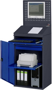 RAU, RAU Computer-Arbeitsstation Lochwand, Schreibpult, Ausziehboden, Schublade Breite 650 mm, anthrazit / enzianblau, RAU Computer-Arbeitsstation, Lochwand, Schreibpult, Ausziehboden, Schublade, Breite 650 mm, anthrazit / enzianblau