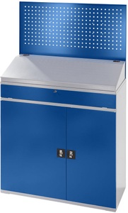 RAU, RAU Computer-Arbeitsstation Lochwand, Schreibpult, Ausziehboden, Schublade Breite 1100 mm, anthrazit / enzianblau, RAU Computer-Arbeitsstation, Lochwand, Schreibpult, Ausziehboden, Schublade, Breite 1100 mm, anthrazit / enzianblau