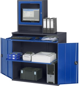 RAU, RAU Computer-Arbeitsstation Monitorgehäuse, 1 Ausziehboden Breite 1100 mm, anthrazit / enzianblau, RAU Computer-Arbeitsstation, Monitorgehäuse, 1 Ausziehboden, Breite 1100 mm, anthrazit / enzianblau