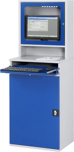 RAU, RAU Computer-Arbeitsstation Monitorgehäuse, 2 Ausziehböden Breite 650 mm, lichtgrau / enzianblau, RAU Computer-Arbeitsstation, Monitorgehäuse, 2 Ausziehböden, Breite 650 mm, lichtgrau / enzianblau