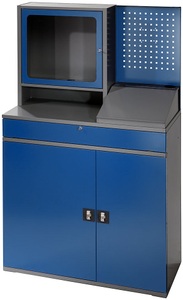 RAU, RAU Computer-Arbeitsstation Monitorgehäuse, 2 Ausziehböden Breite 1100 mm, anthrazit / enzianblau, RAU Computer-Arbeitsstation, Monitorgehäuse, 2 Ausziehböden, Breite 1100 mm, anthrazit / enzianblau
