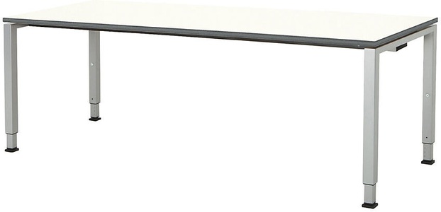 mauser, mauser Rechtecktisch, Fußform Quadratrohr HxBxT 650 - 850 x 2000 x 800 mm, Platte melaminharzbeschichtet Platte weiß, Gestell alufarben, mauser Rechtecktisch, Fußform Quadratrohr, HxBxT 650 - 850 x 2000 x 800 mm, Platte melaminharzbeschichtet, Platte weiß, Gestell alufarben