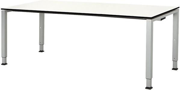 mauser, mauser Rechtecktisch, Fußform Quadratrohr HxBxT 650 - 850 x 1800 x 800 mm, Vollkernplatte Platte weiß, Gestell alufarben, mauser Rechtecktisch, Fußform Quadratrohr, HxBxT 650 - 850 x 1800 x 800 mm, Vollkernplatte, Platte weiß, Gestell alufarben