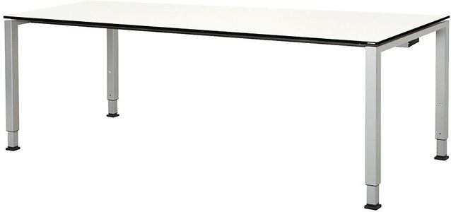 mauser, mauser Rechtecktisch, Fußform Quadratrohr HxBxT 650 - 850 x 2000 x 900 mm, Vollkernplatte Platte weiß, Gestell alufarben, mauser Rechtecktisch, Fußform Quadratrohr, HxBxT 650 - 850 x 2000 x 900 mm, Vollkernplatte, Platte weiß, Gestell alufarben