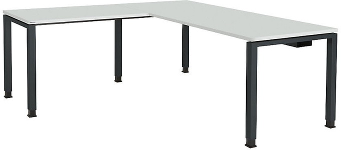 mauser, mauser Schreibtisch, verkettet, Fußform Quadrat-/Rechteckrohr HxBxT 680 - 760 x 1800 x 800 mm, Winkelansatz links (Breite 1000 mm) Platte lichtgrau, Gestell, mauser Schreibtisch, verkettet, Fußform Quadrat-/Rechteckrohr, HxBxT 680 - 760 x 1800 x 800 mm, Winkelansatz links (Breite 1000 mm), Platte lichtgrau, Gestell anthrazitgrau
