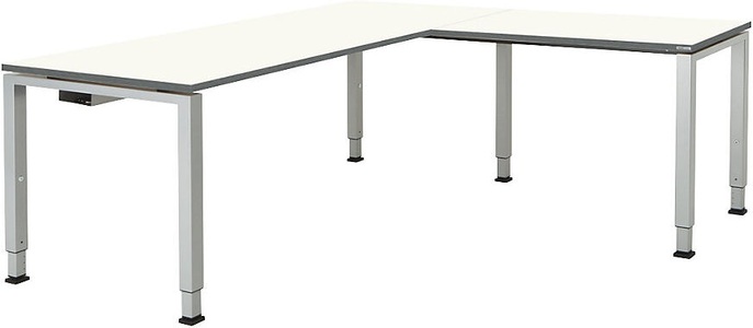mauser, mauser Schreibtisch, verkettet, Fußform Quadrat-/Rechteckrohr HxBxT 650 - 850 x 1800 x 800 mm, Winkelansatz rechts (Breite 1000 mm) Platte weiß, Gestell, mauser Schreibtisch, verkettet, Fußform Quadrat-/Rechteckrohr, HxBxT 650 - 850 x 1800 x 800 mm, Winkelansatz rechts (Breite 1000 mm), Platte weiß, Gestell alufarben