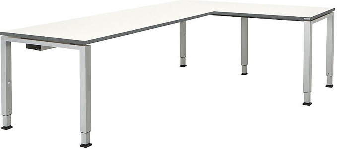 mauser, mauser Schreibtisch, verkettet, Fußform Quadrat-/Rechteckrohr HxBxT 650 - 850 x 2000 x 800 mm, Winkelansatz rechts (Breite 1000 mm) Platte weiß, Gestell, mauser Schreibtisch, verkettet, Fußform Quadrat-/Rechteckrohr, HxBxT 650 - 850 x 2000 x 800 mm, Winkelansatz rechts (Breite 1000 mm), Platte weiß, Gestell alufarben