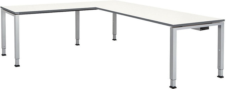 mauser, mauser Schreibtisch, verkettet, Fußform Quadrat-/Rechteckrohr HxBxT 650 - 850 x 2000 x 800 mm, Winkelansatz links (Breite 1200 mm) Platte weiß, Gestell, mauser Schreibtisch, verkettet, Fußform Quadrat-/Rechteckrohr, HxBxT 650 - 850 x 2000 x 800 mm, Winkelansatz links (Breite 1200 mm), Platte weiß, Gestell alufarben