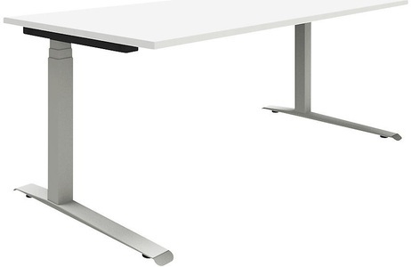 undefined, P12 - Schreibtisch, weiß/alusilber, elektrisch höhenverstellbar Quadratrohr-Gestell BxT 1600 x 800 mm, eurokraft pro P12 - Schreibtisch, weiß / alusilber, C-Fuß-Gestell, elektrisch höhenverstellbar, BxT 1600 x 800 mm