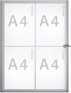Maul, MAUL Schaukasten, Außentiefe 27 mm Außenhöhe 655 mm 4 x DIN A4, Maul Schaukasten MAULextraslim Verwendung für Papierformat: 4 x DIN A4 Innenbereich 6820408 Aluminium Silber 1 St.