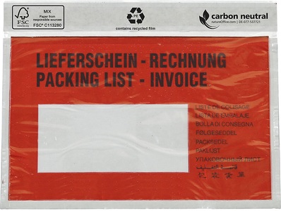 undefined, Dokumententasche mit FSC®-Zertifizierung, VE 250 Stk für DIN C6, mit Aufdruck ''Lieferschein / Rechnung'', ratioform Dokumententasche, mit FSC®-Zertifizierung, VE 250 Stk, für DIN C6, mit Aufdruck ''Lieferschein / Rechnung''