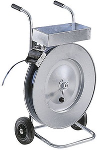 undefined, Stahlbandabroller für Stahlband mit Packenwicklung fahrbar mit Ablagekasten, ratioform Bandabroller für Stahlband, für Packenwicklung, Bandbreite 13 - 19 mm, fahrbar, mit Ablagefach und Ablaufbremse