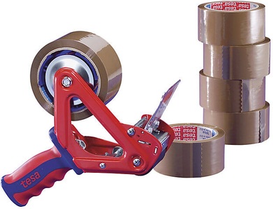 Tesa, tesa Profi-Klebeband-Set Handabroller und 36 Rollen PP-Band LxB 66 m x 50 mm, tesa Klebeband-Set, Handabroller tesa® 6400 und PP-Band tesapack® 64014, 36 Rollen, braun, Bandbreite 50 mm