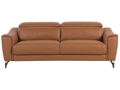 Beliani, Beliani Sofa Leder Goldbraun NARWIK, Beliani - 3 Sitzer Sofa aus Echtleder Retro NARWIK, One Size, Camel