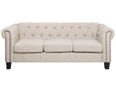 Beliani, Beliani 3-Sitzer Sofa Polsterbezug beige gerade Beine CHESTERFIELD, Beliani - 3 Sitzer Sofa aus Stoff CHESTERFIELD, One Size, Perle