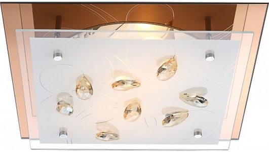 Globo, GLOBO AYANA Deckenleuchte amber, Glas opal, K5 Kristalle champagner, unteres Glas ambe, Deckenleuchte Ayana 34x34