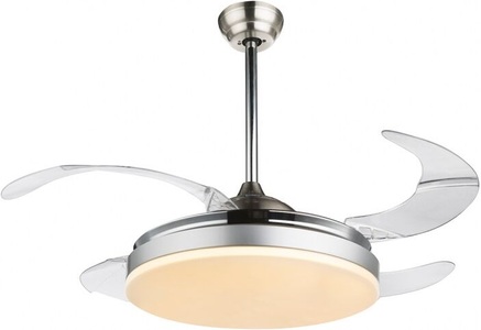 Globo, GLOBO CABRERA Ventilator nickel matt, Chrom, Acryl opal, Acryl klar, Flügel einklappba, XXXLutz DECKENVENTILATOR 36 W 100/65 cm , 0350 , Metall, Kunststoff , 65 cm , matt, verchromt , Fernbedienung , 004558166301