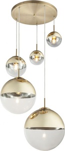 Globo, GLOBO VARUS Hängeleuchte Metall goldfarben, Glas transparent goldfarben, 5 Kugeln mit, 