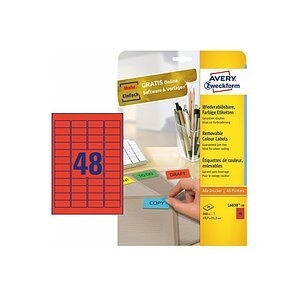 undefined, Avery Farbige Etiketten, rot, 45,7 x 21,2 mm, wiederablösbar, Avery Zweckform Universal-Etiketten non-permanent Rot, 20 Blatt