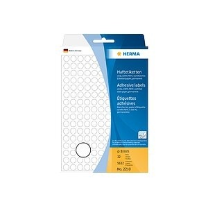 undefined, HERMA Vielzwecketiketten/Farbpunkte Ø 8 mm rund weiß Papier matt Handbeschriftung 5632 St., HERMA Haftetiketten rund 8mm 2210 weiss 5632 Stück
