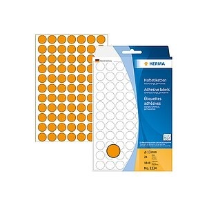 undefined, HERMA Vielzwecketiketten/Farbpunkte Ø 13 mm rund leuchtorange Papier matt Handbeschriftung 1848 St., HERMA Etiketten rund 13mm 2234 orange 1848 Stück