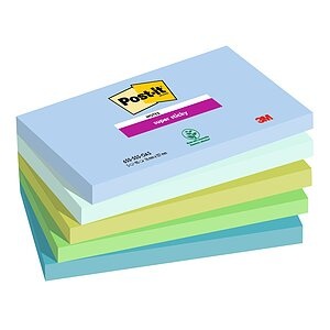 POST-IT, Post-it Super Haftnotizen 76 x 127 mm Blau, Grün Rechteckig Einfarbig 5 Blöcke mit 90 Blatt, Post-it Notizzettel Super Sticky Oasis Collection 127 x 76 mm