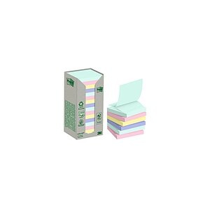 POST-IT, Post-it Z-Haftnotizen 76 x 76 mm Sortiert 100 Blatt 16 Stück, Post-it Notizzettel Recycling Z-Notes 7.6 x 7.6 cm, 16 Blöcke