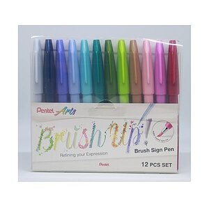 Pentel, PENTEL Brush Sign Pen SES15C-12P1 12 Farben, Etui, pentel Fasermaler Brush Sign Pen Pastellfarben