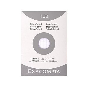 Exacompta, Exacompta Karteikarten Bristol DIN A5 100 Karten Weiß 21 x 14,8 cm 100 Stück, EXACOMPTA Karteikarten A5 X13208E kariert 100 Stk.