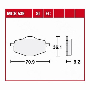 TRW - (TRW KFZ Ausruestung GmbH), TRW - Bremsbelagsatz, Scheibenbremse, TRW Lucas Bremsbeläge organisch MCB539 70,9x36,1x9,2mm