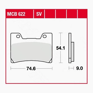 TRW - (TRW KFZ Ausruestung GmbH), TRW - Bremsbelagsatz, Scheibenbremse, TRW Lucas Bremsbeläge organisch MCB622 74,6x54,1x9mm