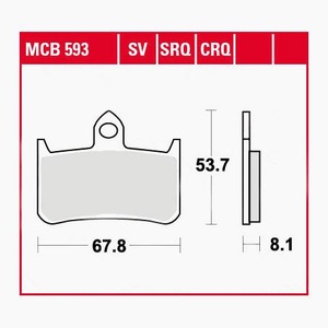 TRW - (TRW KFZ Ausruestung GmbH), TRW - Bremsbelagsatz, Scheibenbremse, TRW Lucas Bremsbeläge organisch MCB593 67,8x53,7x8,1mm