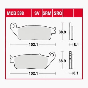 TRW - (TRW KFZ Ausruestung GmbH), TRW - Bremsbelagsatz, Scheibenbremse, TRW Lucas Bremsbeläge organisch MCB598 102,1x38,9x8,1mm