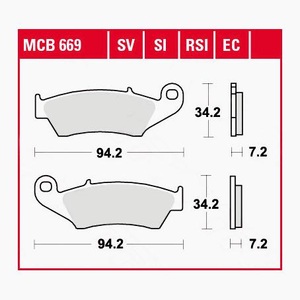 TRW - (TRW KFZ Ausruestung GmbH), TRW - Bremsbelagsatz, Scheibenbremse, TRW Lucas Bremsbeläge organisch ECO MCB669EC 94,2x34,2x7,2mm