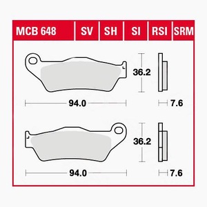 TRW - (TRW KFZ Ausruestung GmbH), TRW - Bremsbelagsatz, Scheibenbremse, TRW Lucas Bremsbeläge organisch MCB648 94x36,2x7,6mm