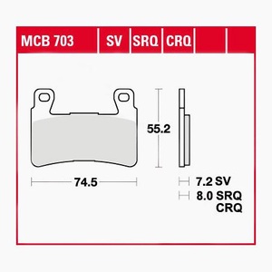 TRW - (TRW KFZ Ausruestung GmbH), TRW - Bremsbelagsatz, Scheibenbremse, TRW Lucas Bremsbeläge organisch MCB703 74,5x55,2x7,2mm