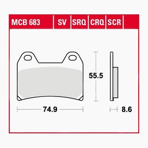 TRW - (TRW KFZ Ausruestung GmbH), TRW - Bremsbelagsatz, Scheibenbremse, TRW Lucas Bremsbeläge Sintermetall Street MCB683SV 74,9x55,5x8,6mm