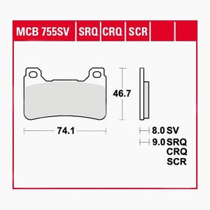 TRW - (TRW KFZ Ausruestung GmbH), TRW - Bremsbelagsatz, Scheibenbremse, TRW Lucas Bremsbeläge Sintermetall Street MCB755SV 74,1x46,7x8mm