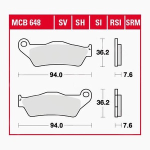 TRW - (TRW KFZ Ausruestung GmbH), TRW - Bremsbelagsatz, Scheibenbremse, TRW Lucas Bremsbeläge Sintermetall Scooter MCB648SRM 94x36,2x7,6mm